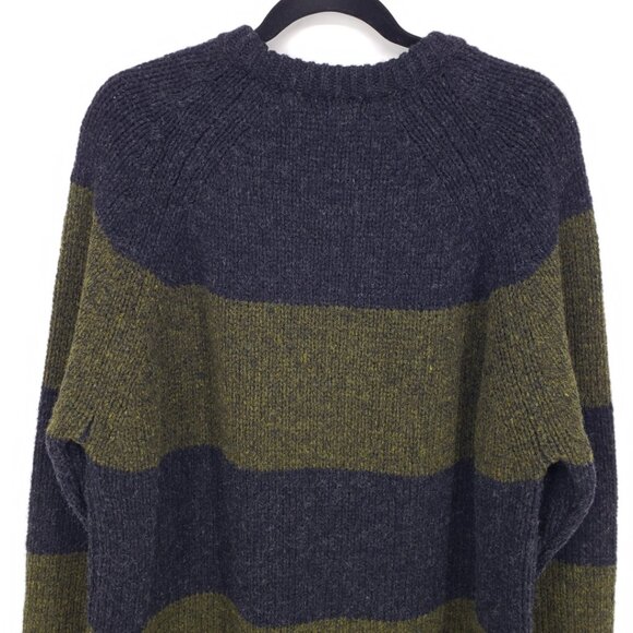 Jo Gordon Oversized Striped Chunky Knit Lambswool Jumper Sweater M  Green Gray - Picture 9 of 11